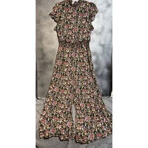 MSK Women's Floral Smocked High Neck Flutter Sleeve Jumpsuit Small Wideleg